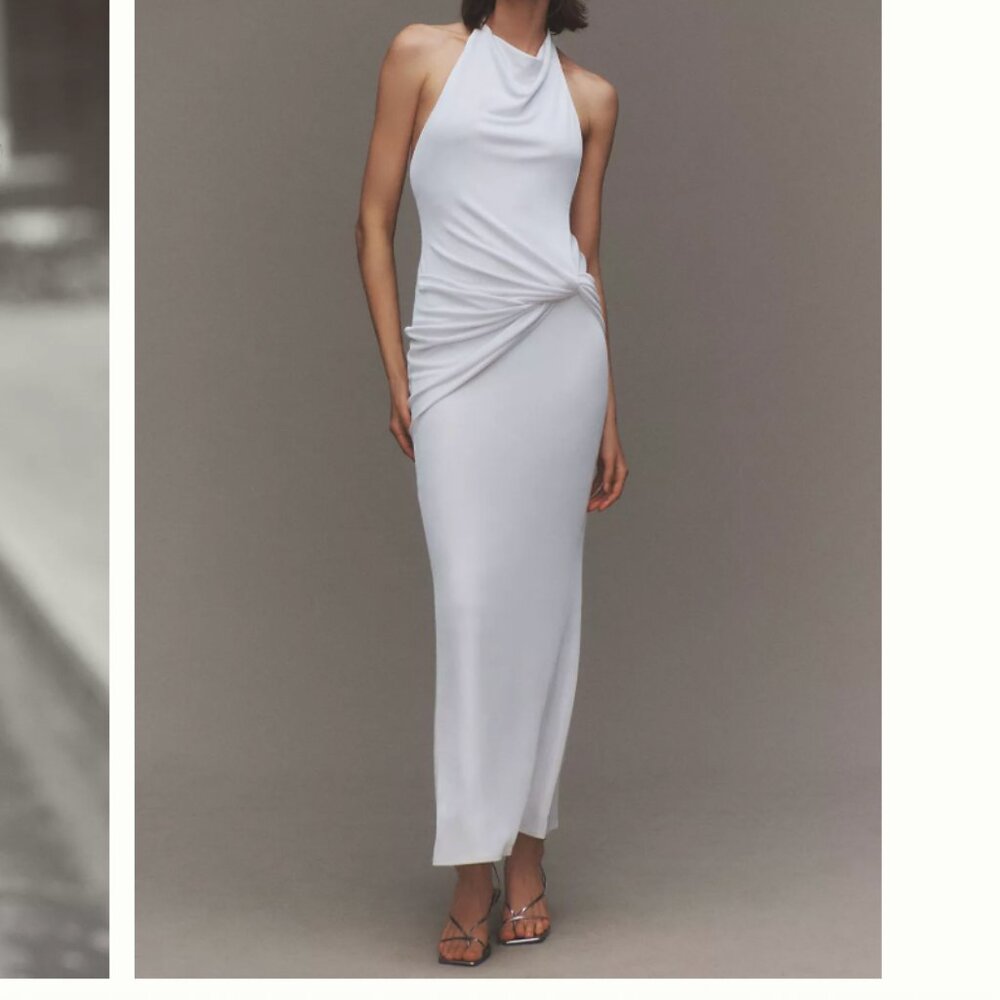 Anthropologie Katie May Leyla Cowled Halter Open-Back Knotted Maxi Dress